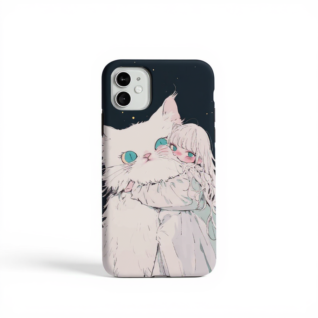 Adorable Cat and Girl Illustration Tough Phone Case