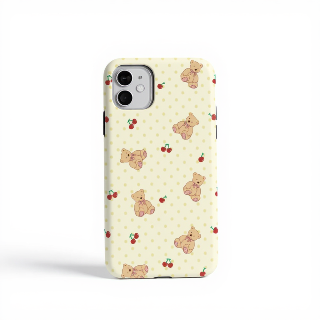 Adorable Teddy Bear and Cherry Pattern Tough Phone Case
