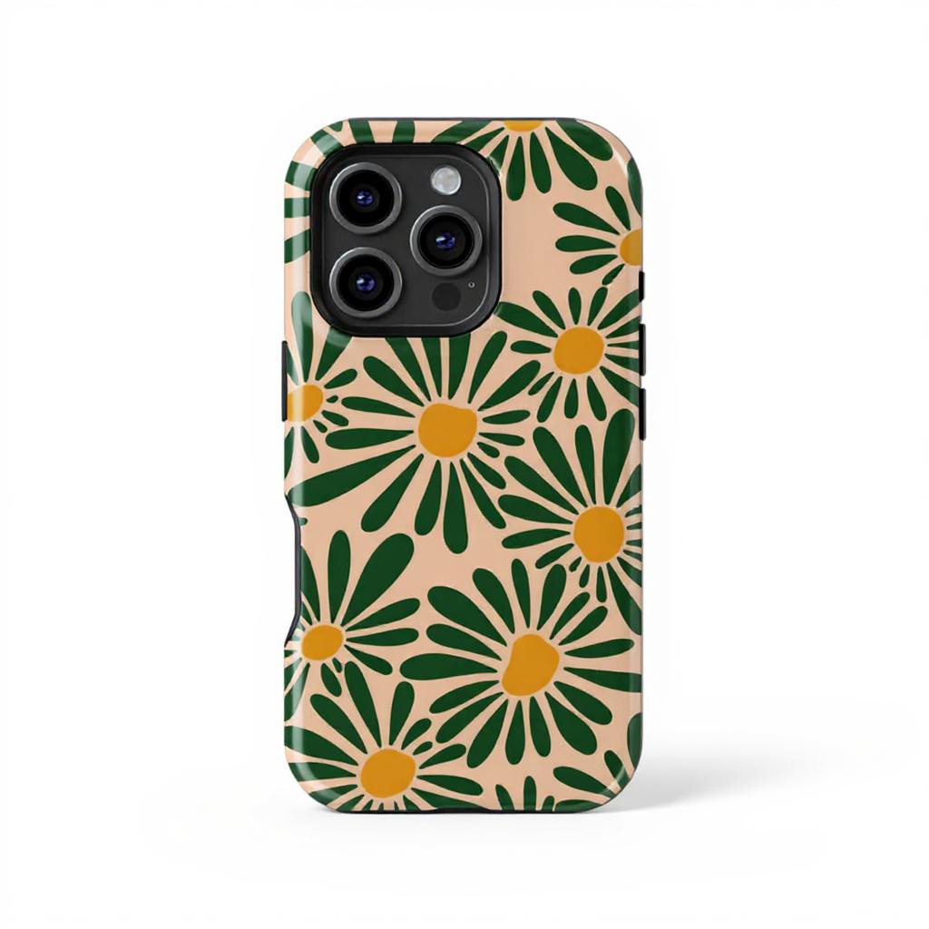 Bright Green Daisy Floral Tough Phone Case