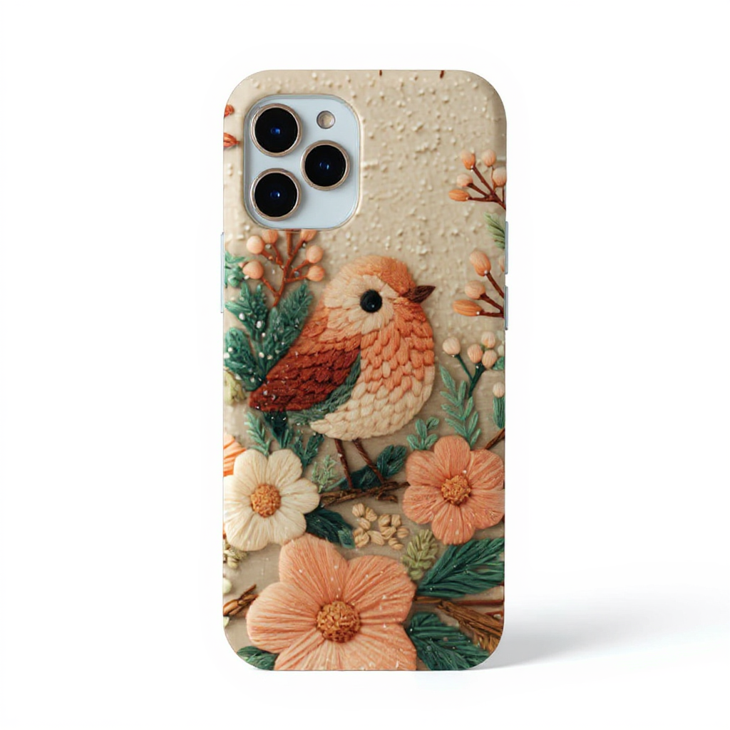 Charming Bird and Floral Embroidery Tough Phone Case