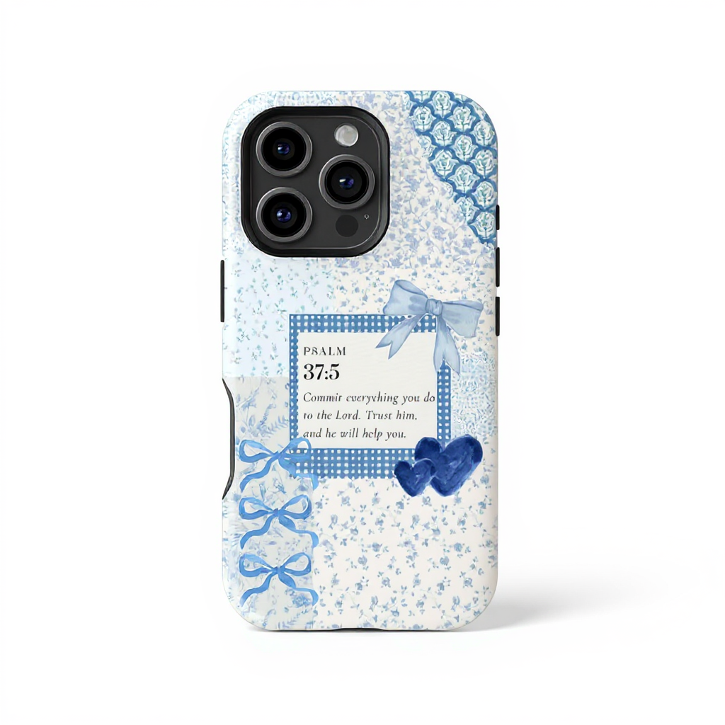 Charming Blue Floral Scripture Tough Phone Case