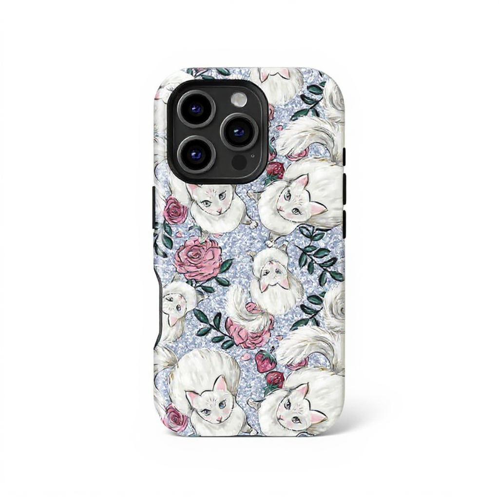 Charming Cat and Floral Design Tough Phone Case
