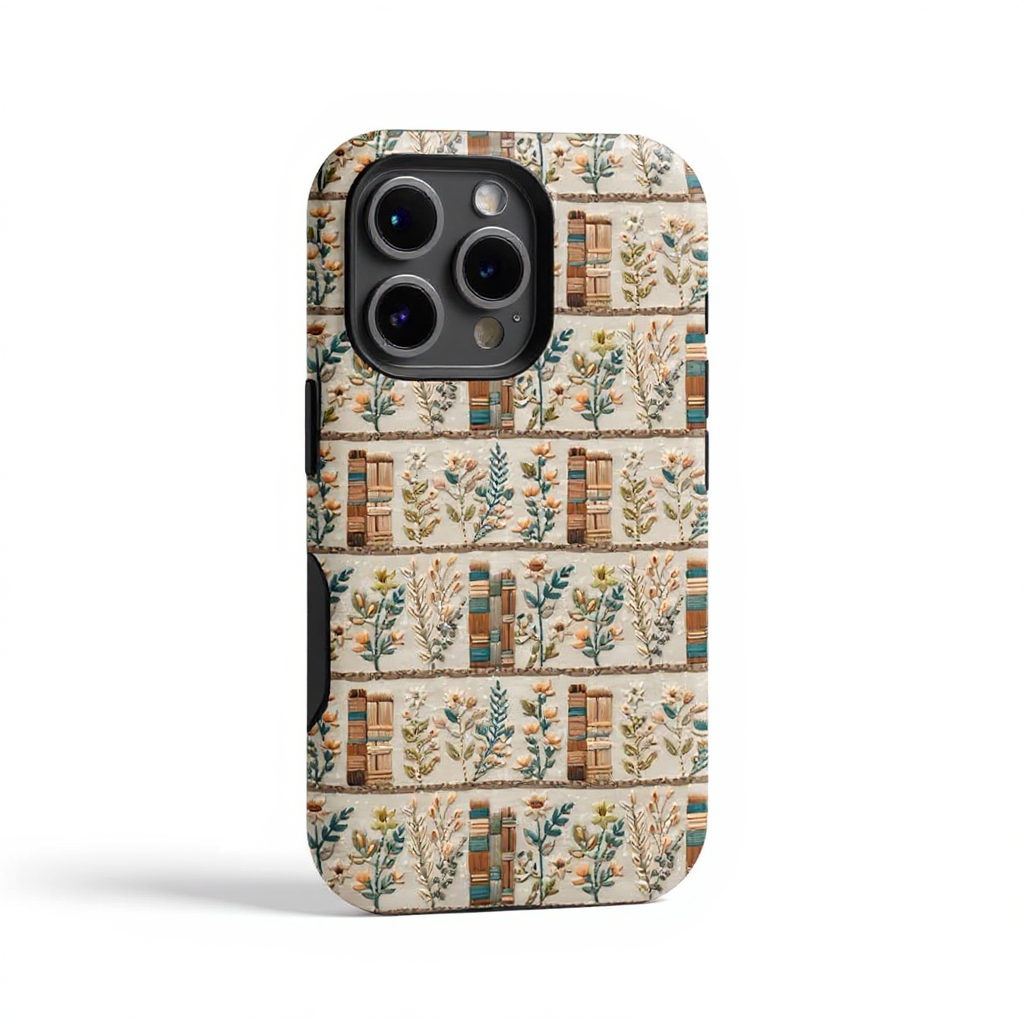 Charming Floral and Book Pattern Tough Phone Case