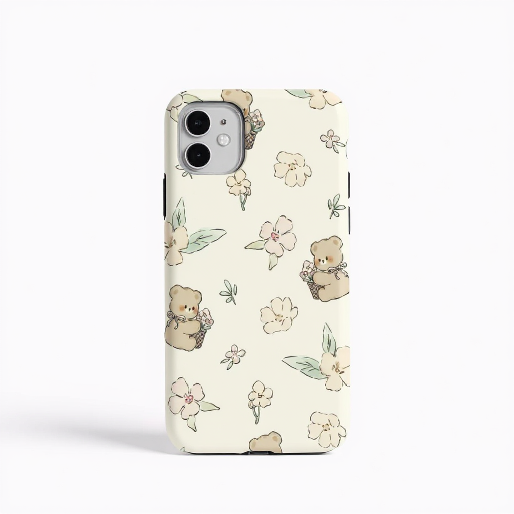 Charming Floral Bear Pattern Tough Phone Case