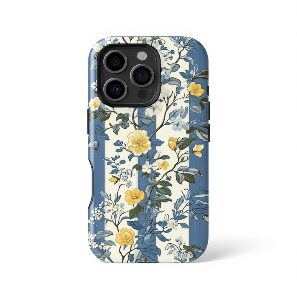 Charming Floral Blue Stripe Tough Phone Case