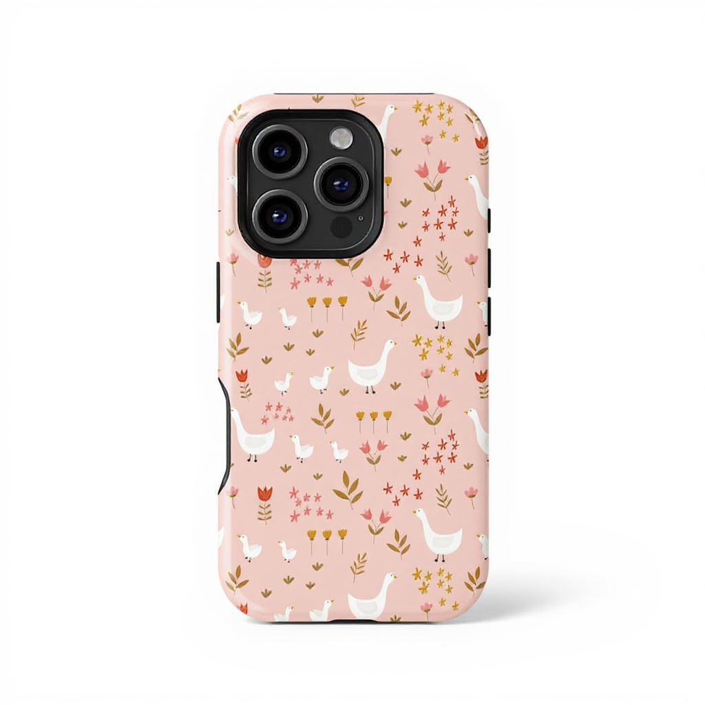 Charming Floral Duck Print Tough Phone Case
