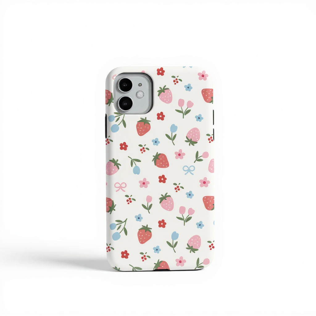 Charming Floral Strawberry Pattern Tough Phone Case