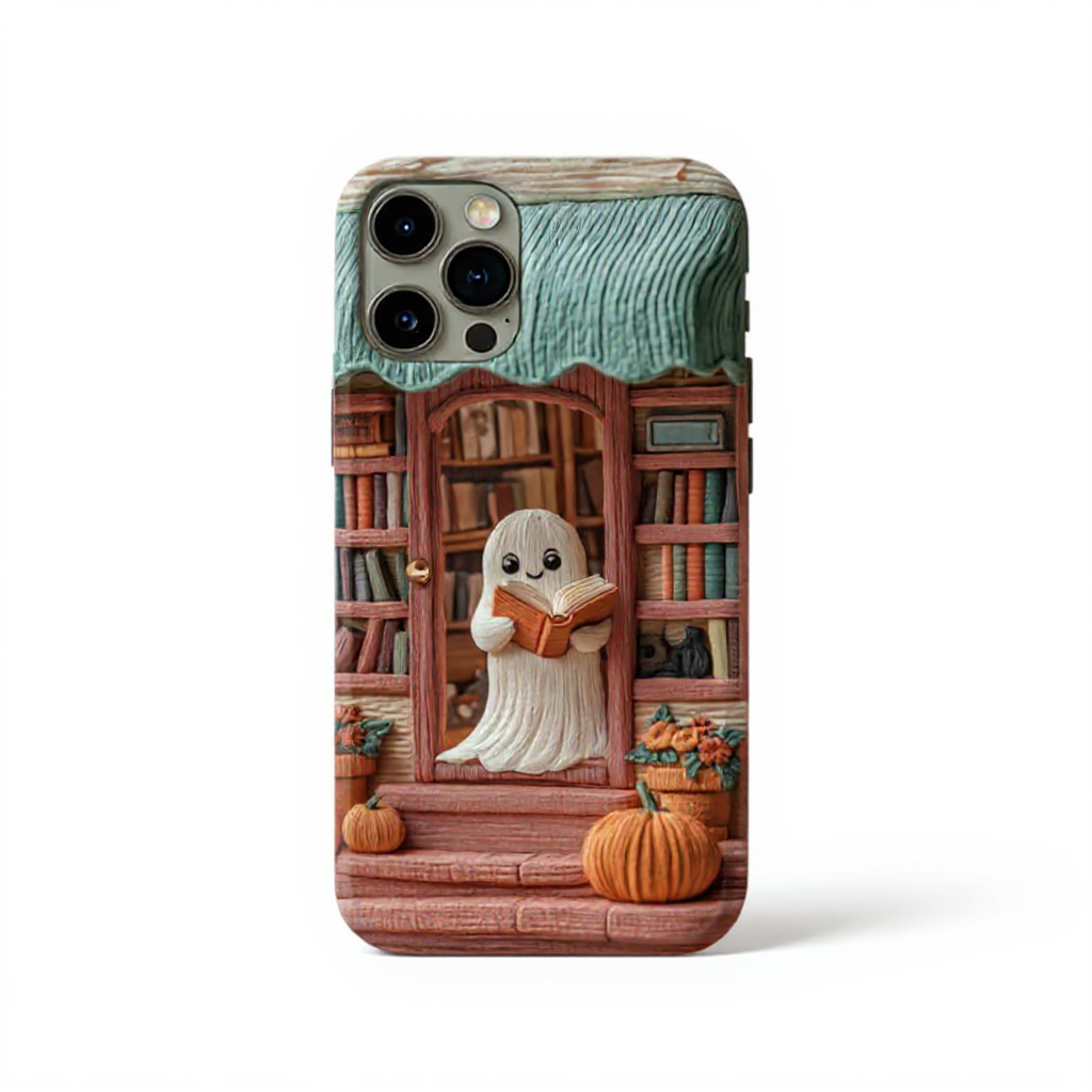 Charming Ghost Reading in Cozy Library Tough Phone Case