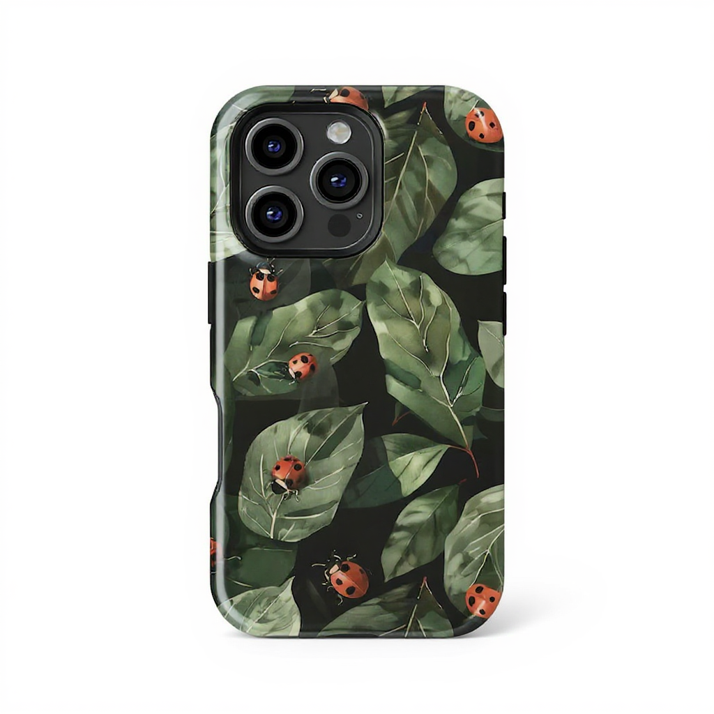 Charming Ladybug and Leaf Pattern Tough Phone Case