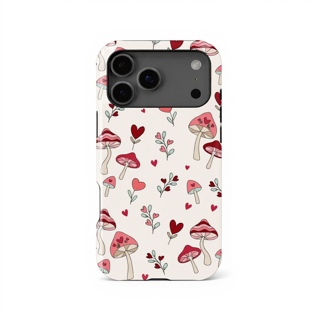 Charming Mushroom and Heart Pattern Tough Phone Case