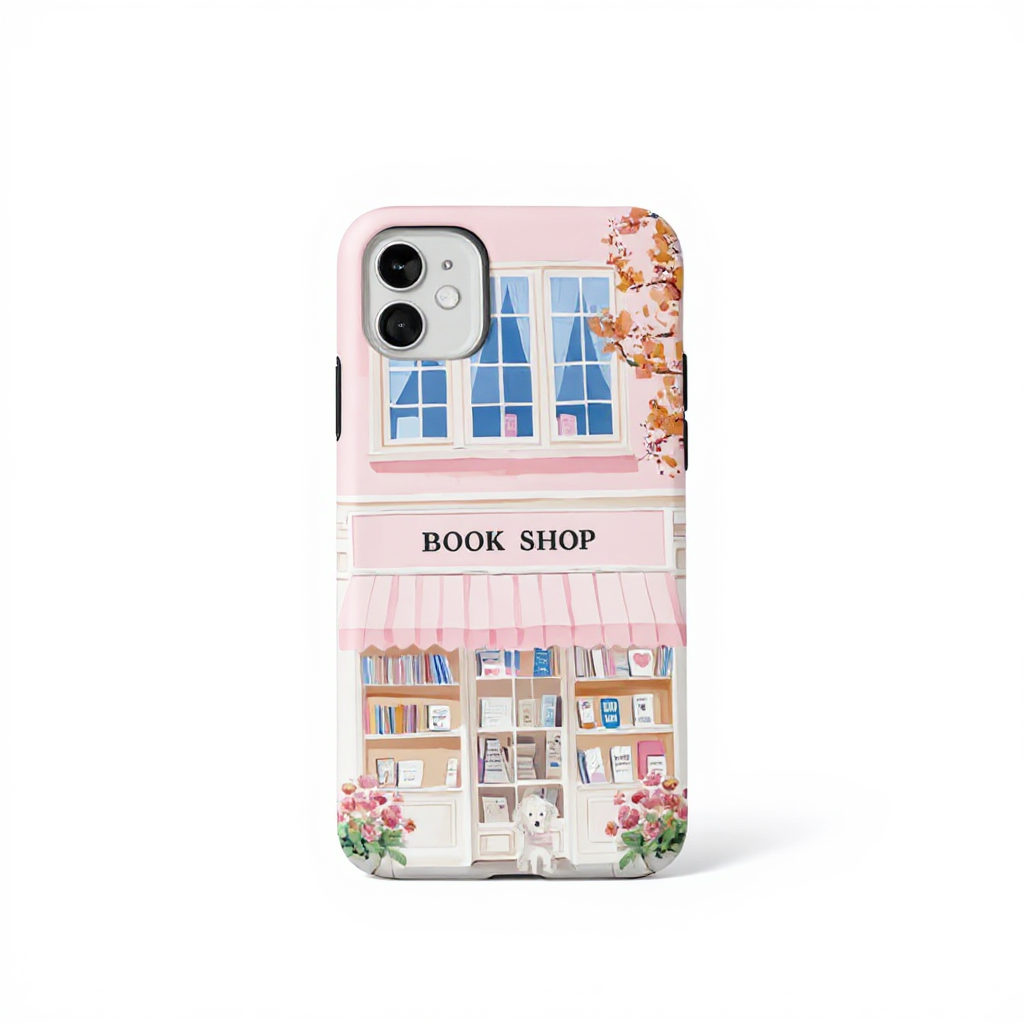 Charming Pink Bookstore Illustration Tough Phone Case