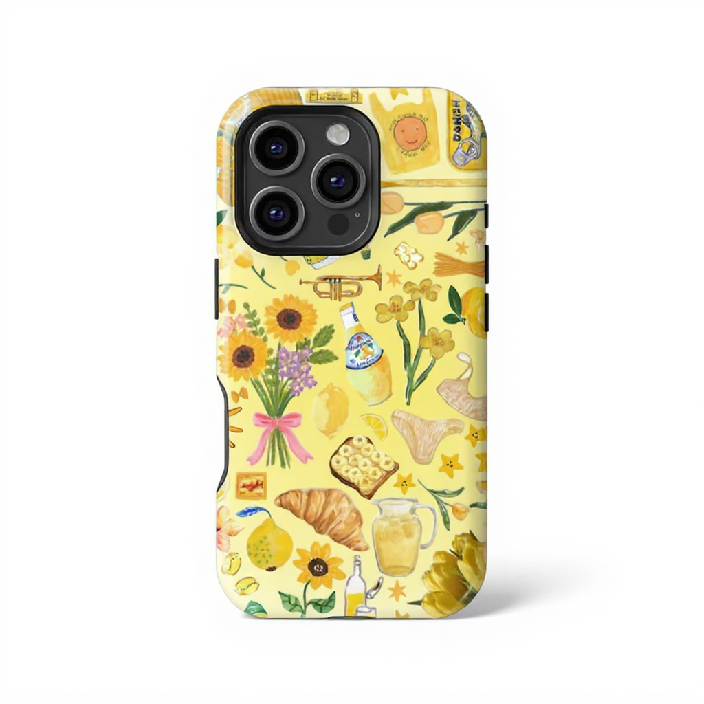 Cheerful Yellow Floral & Food Collage Tough Phone Case
