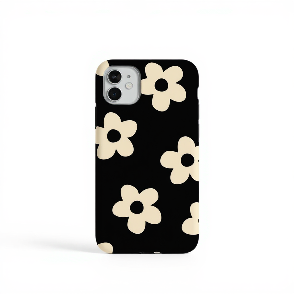 Chic Black Floral Pattern Tough Phone Case