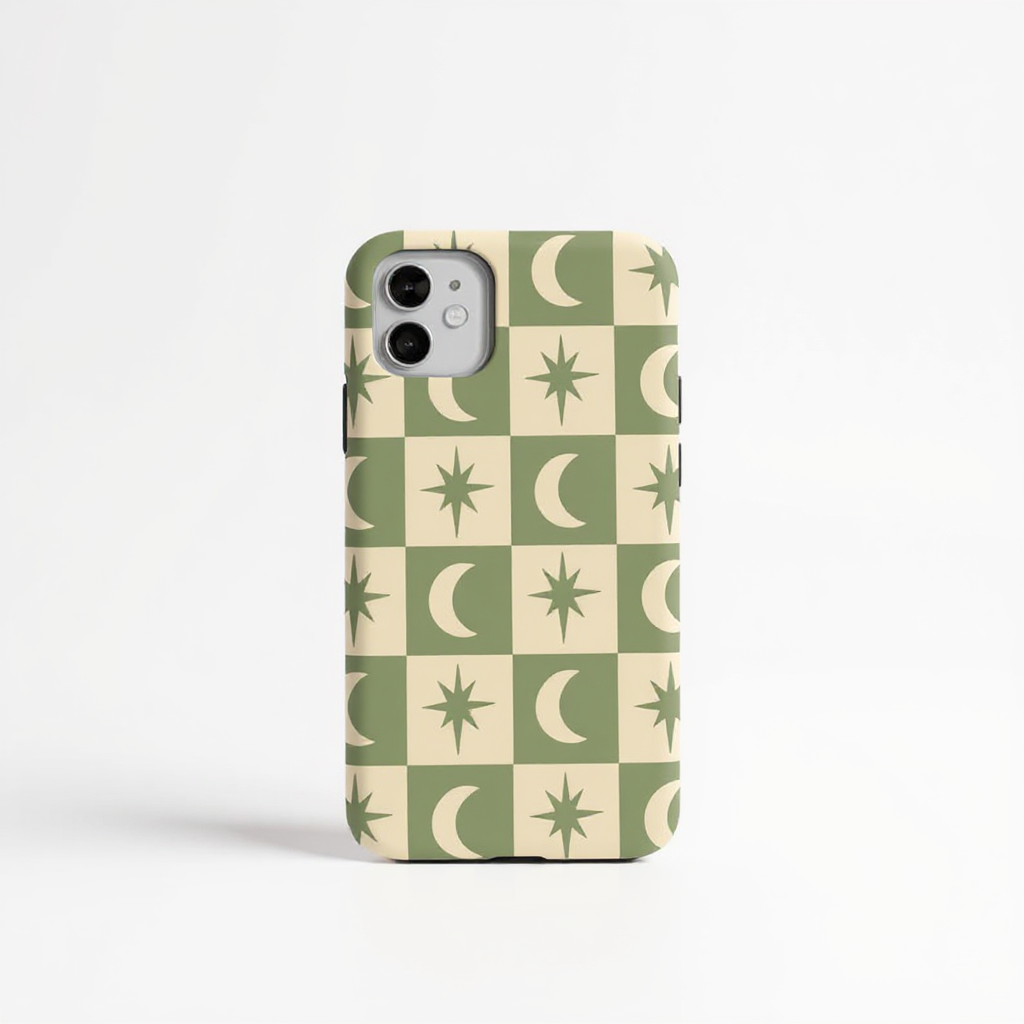 Chic Green Moon and Star Pattern Tough Phone Case