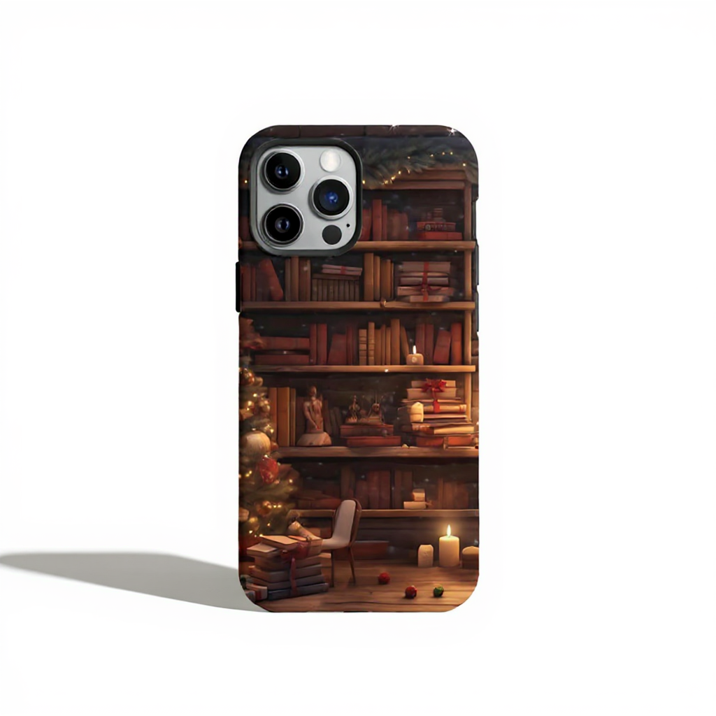 Cozy Bookshelf with Holiday Charm Tough Phone Case