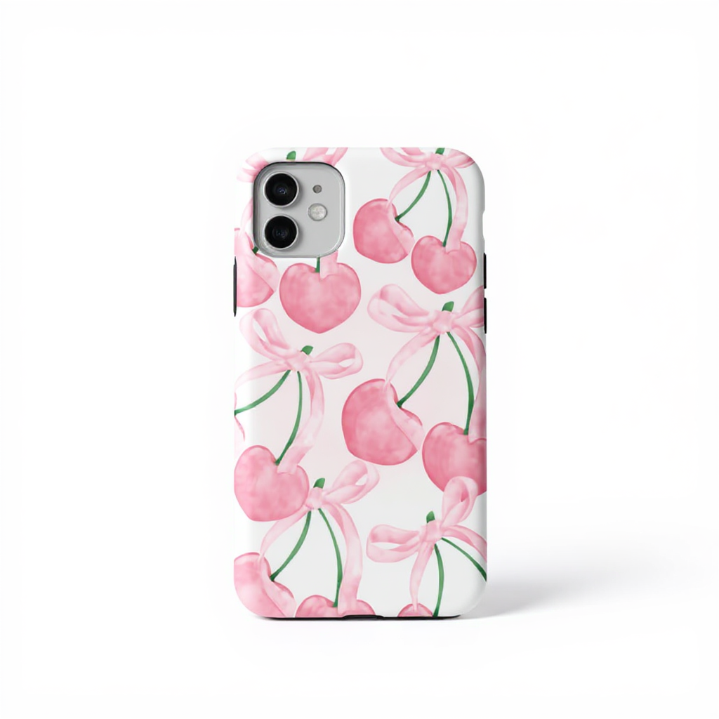 Cute Pink Cherry Bow Pattern Tough Phone Case