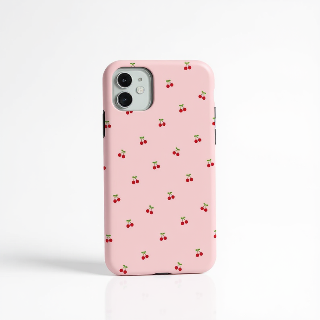 Cute Pink Cherry Print Tough Phone Case