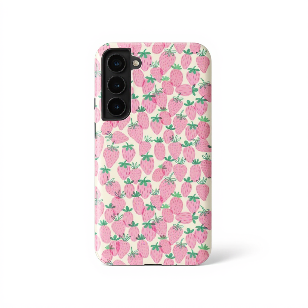 Cute Pink Strawberry Pattern Tough Phone Case