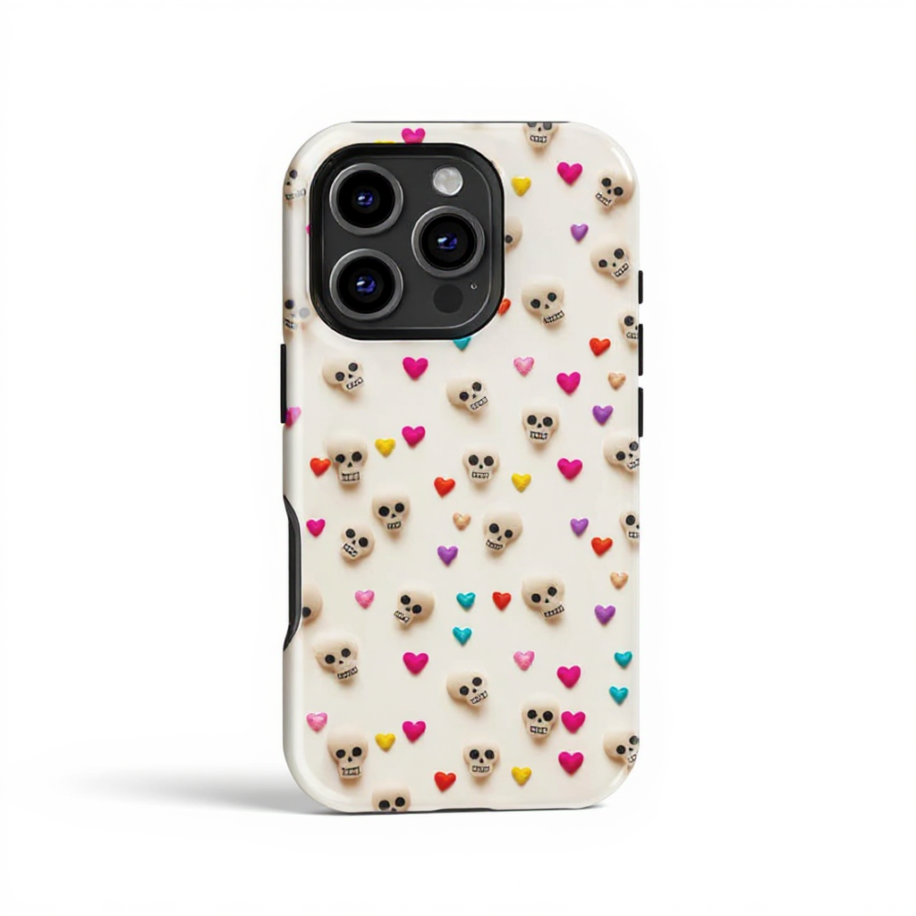 Cute Skull and Heart Pattern Tough Phone Case
