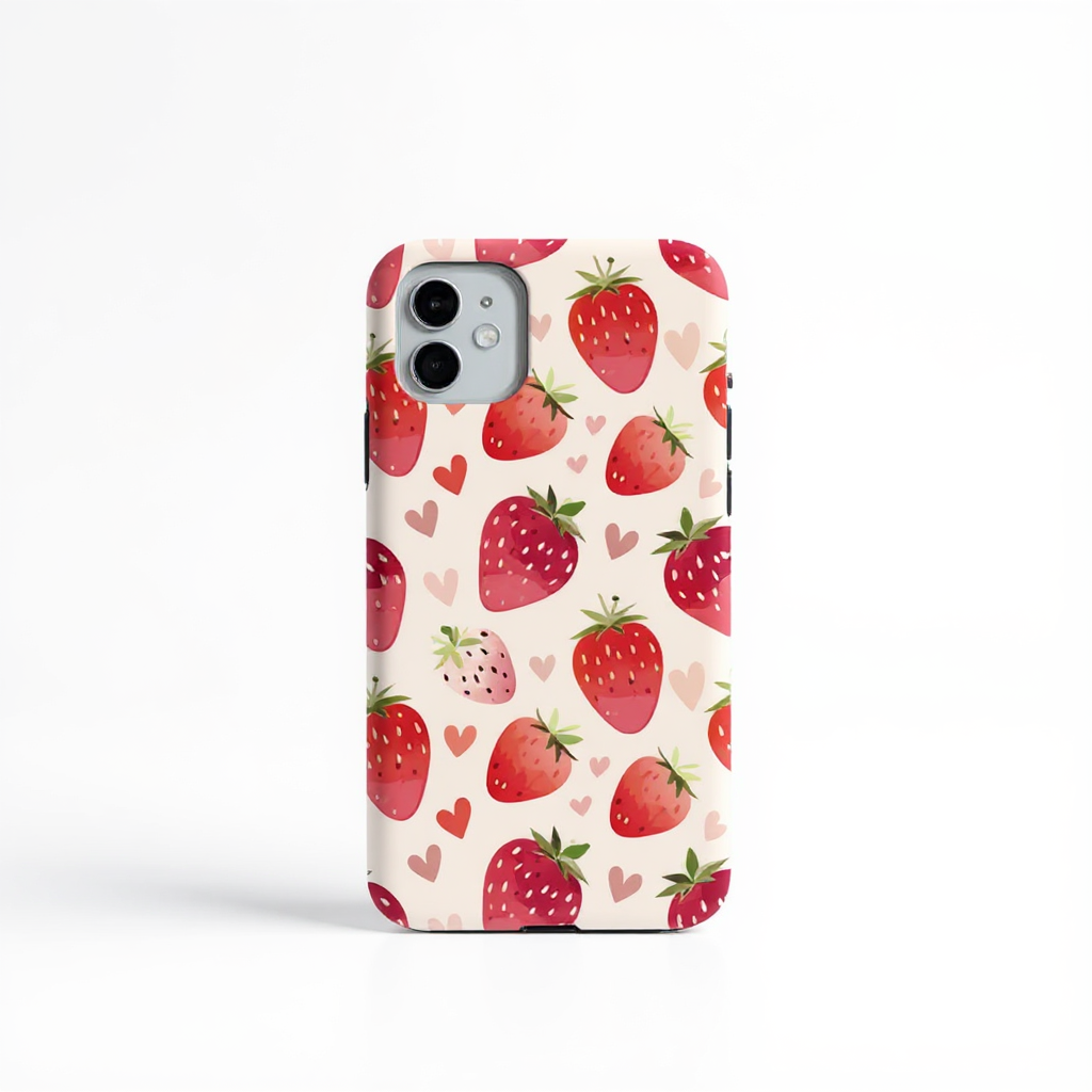 Cute Strawberry and Hearts Tough Phone Case