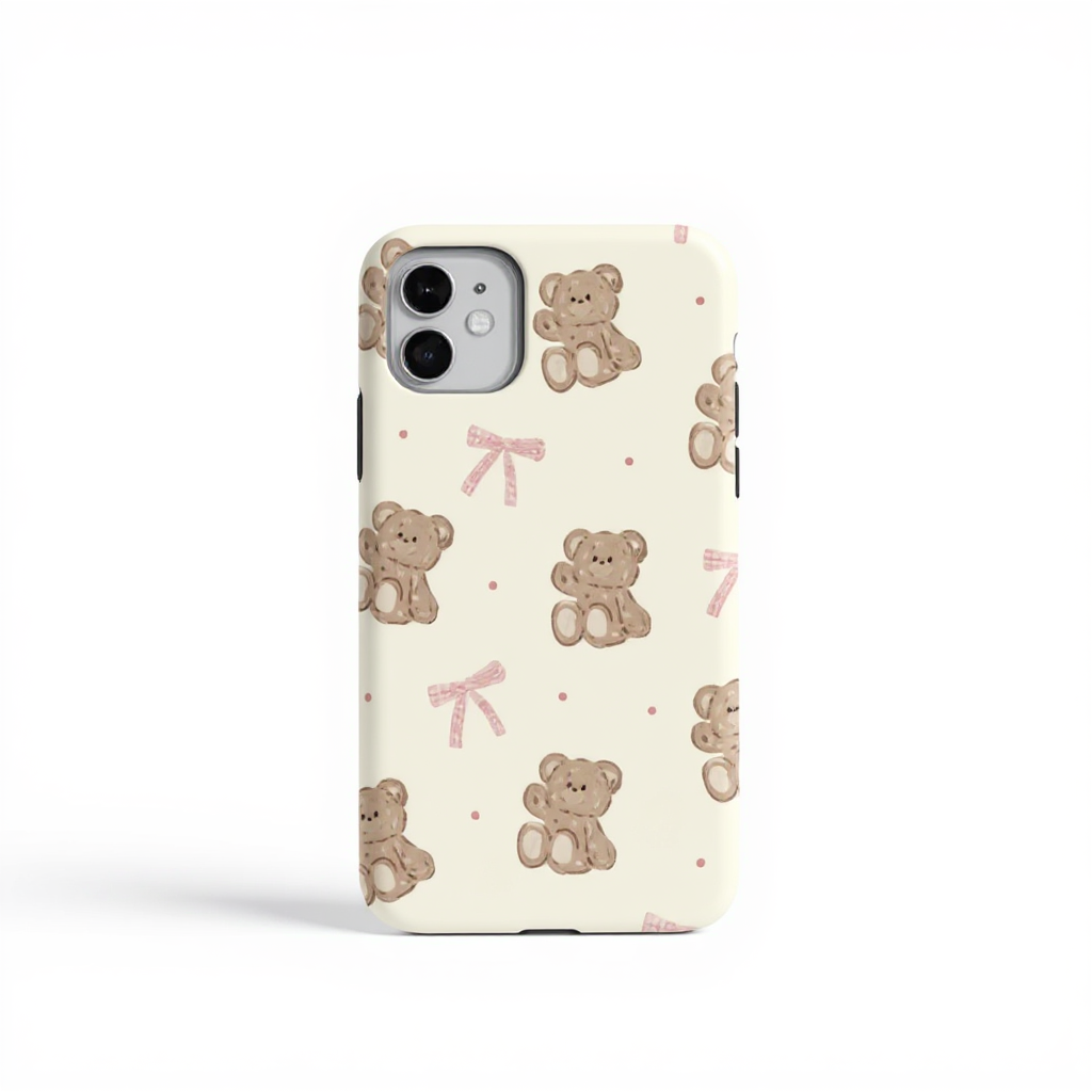 Cute Teddy Bear and Bow Pattern Tough Phone Case