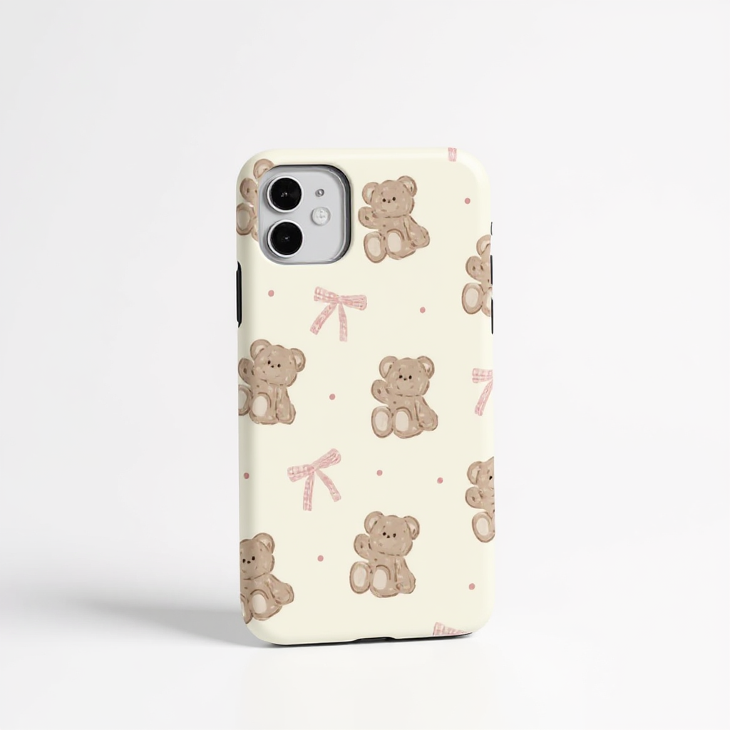Cute Teddy Bear and Bow Vintage Tough Phone Case
