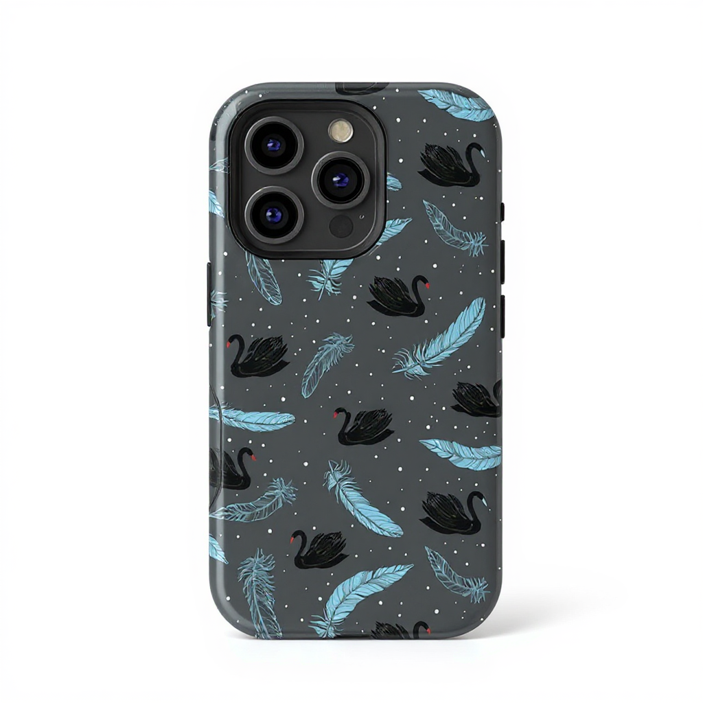Elegant Black Swan and Feather Pattern Tough Phone Case