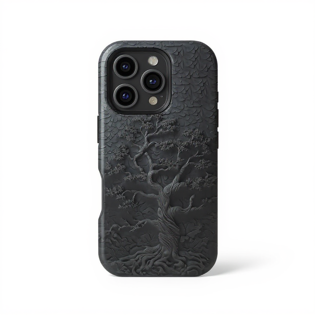 Elegant Black Tree Relief Tough Phone Case