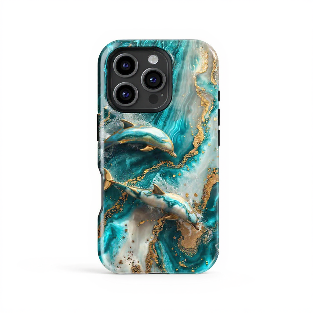 Elegant Blue Dolphin Waves Tough Phone Case