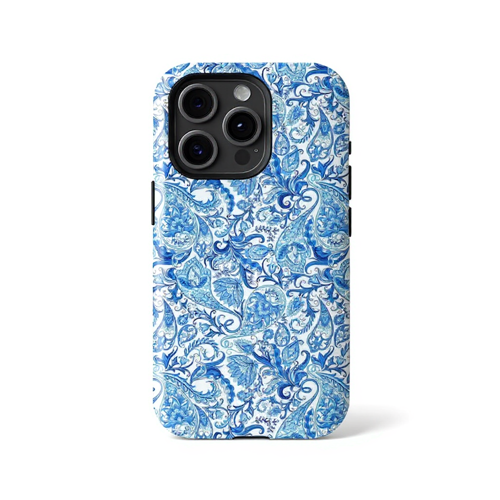 Elegant Blue Floral Pattern Tough Phone Case