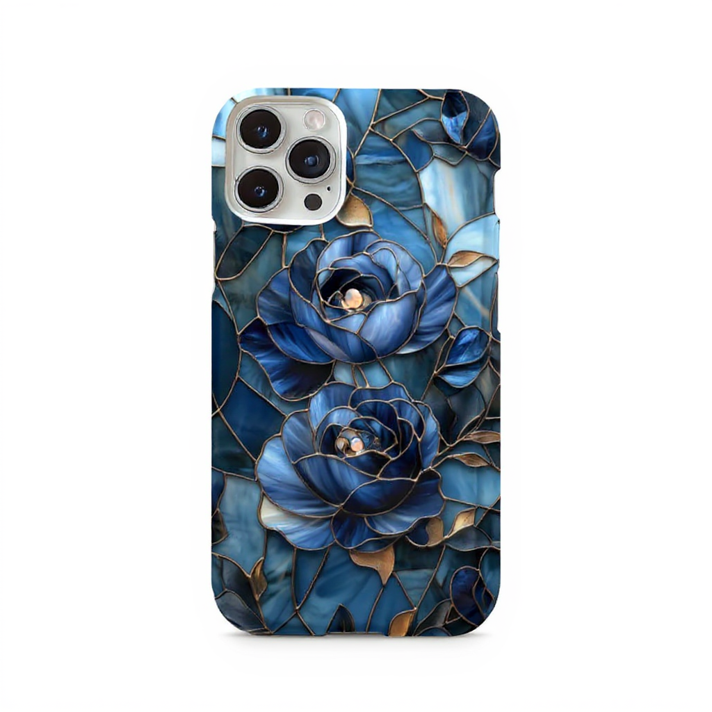 Elegant Blue Floral Stained Glass Tough Phone Case