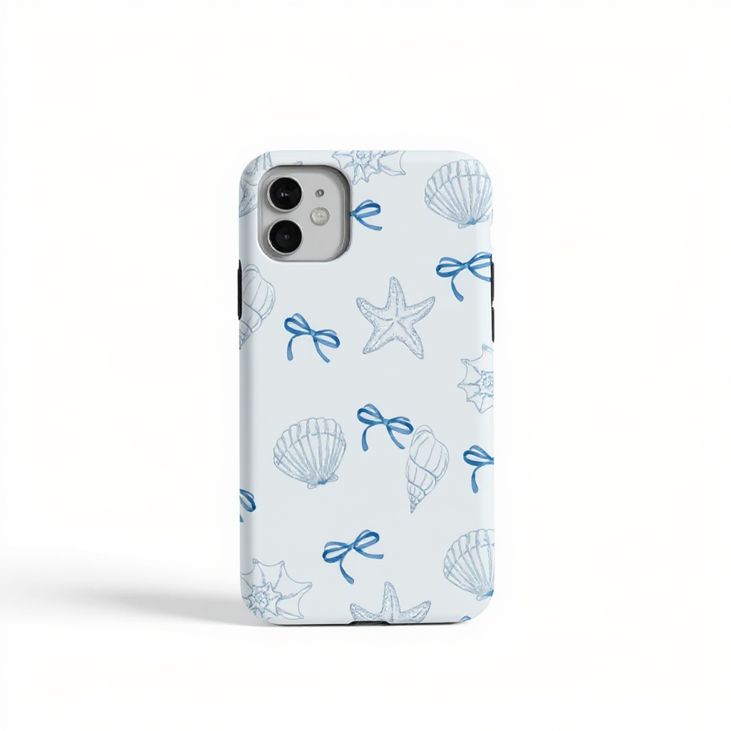 Elegant Blue Seashells and Bows Tough Phone Case