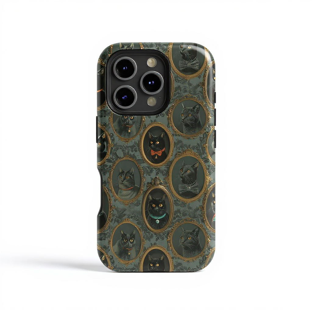 Elegant Cat Portraits on Dark Background Tough Phone Case