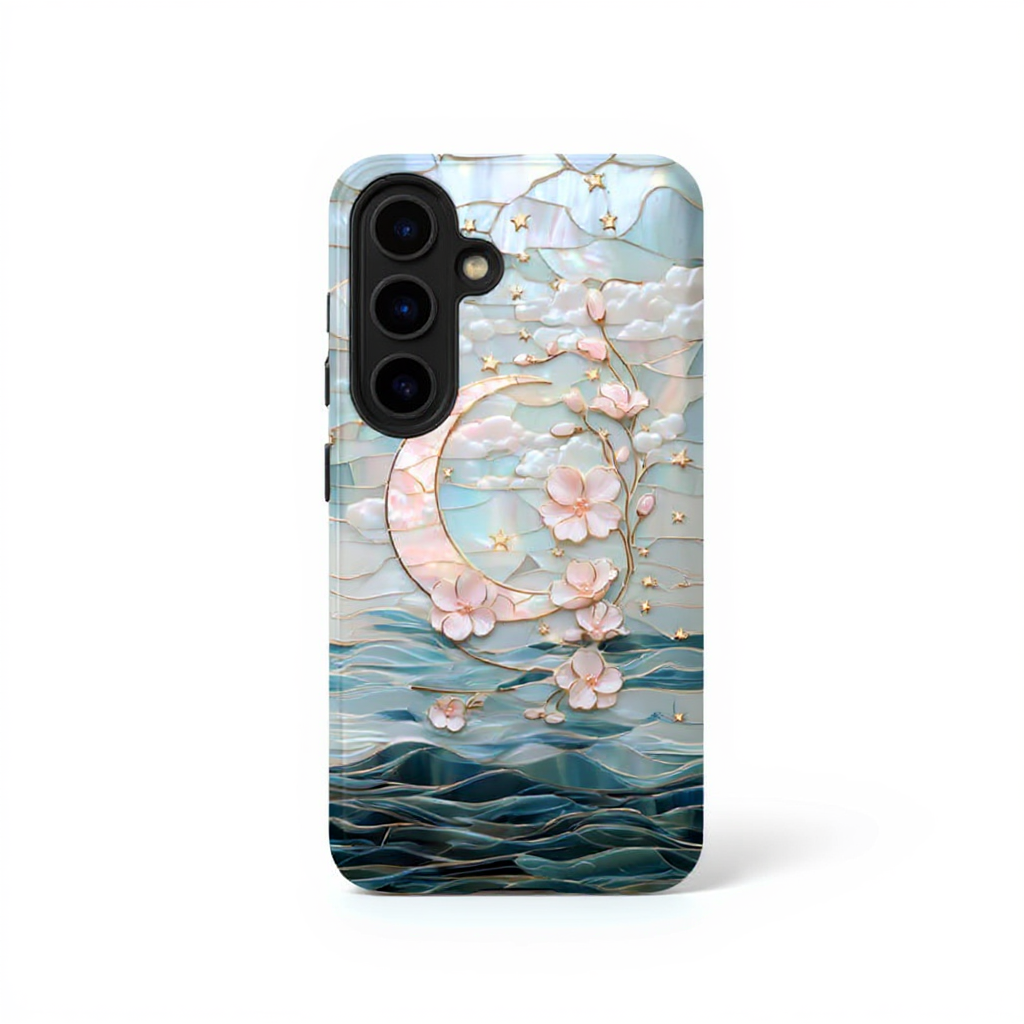 Elegant Cherry Blossom and Moon Art Tough Phone Case