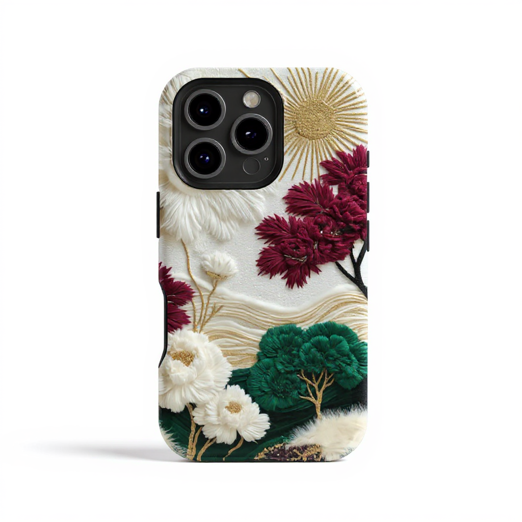 Elegant Floral Embroidery Tough Phone Case