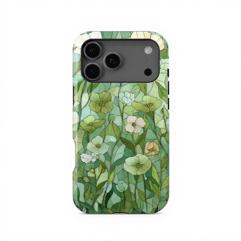 Elegant Floral Green Stained Glass Tough Phone Case