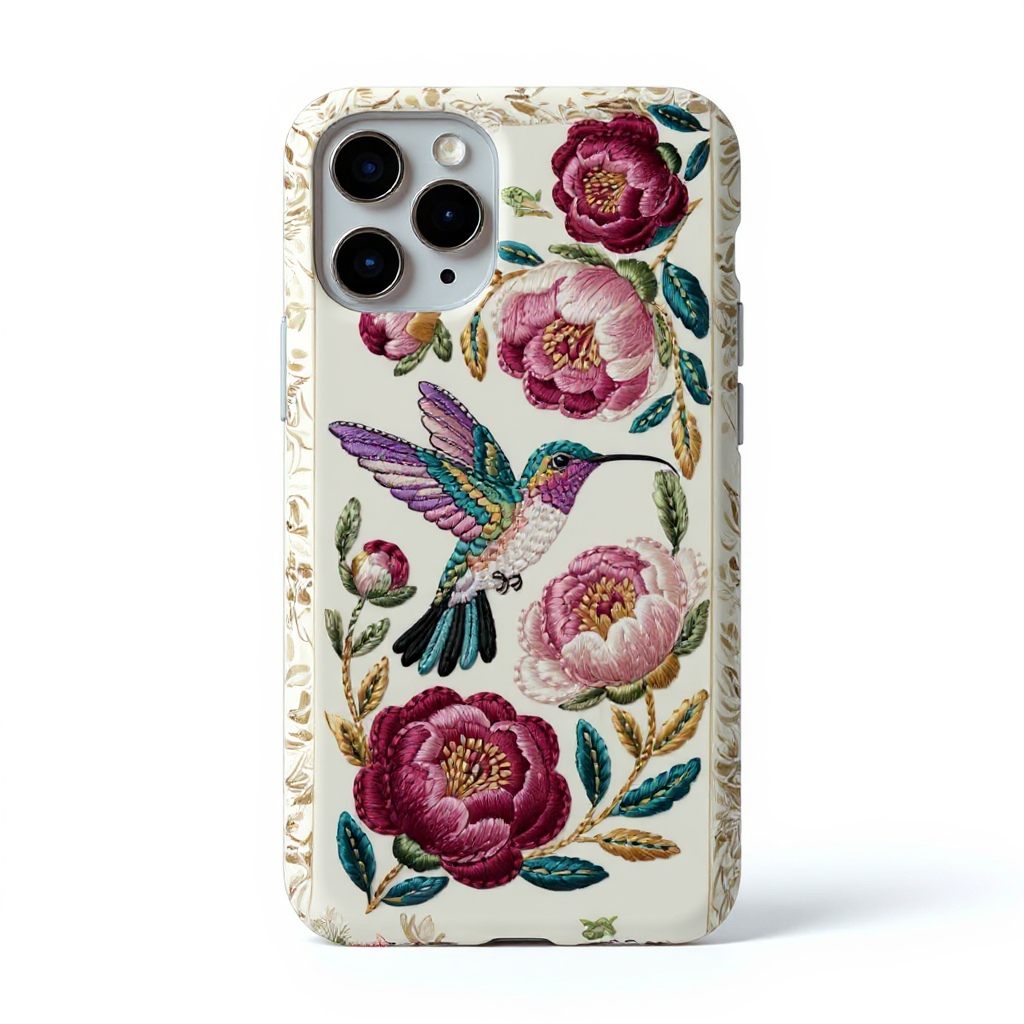 Elegant Floral Hummingbird Tough Phone Case
