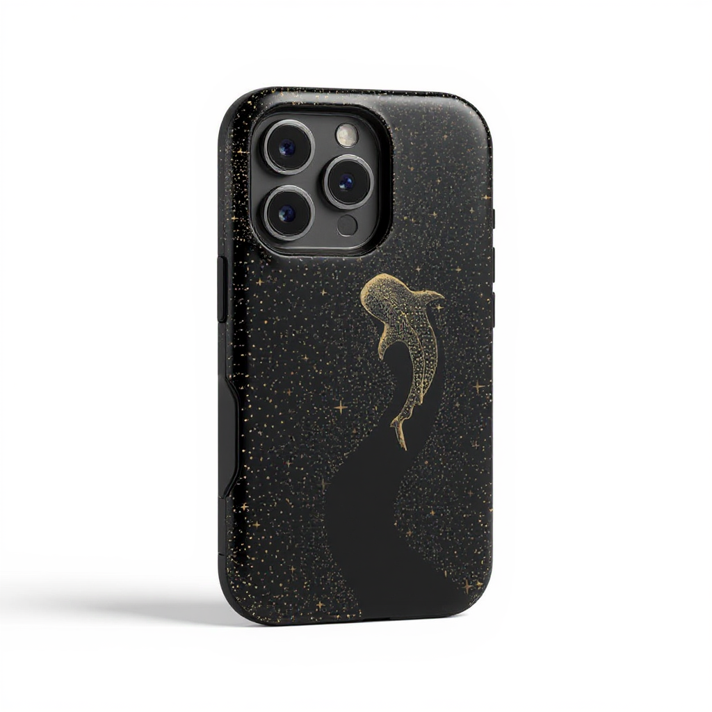 Elegant Gold Koi Fish on Black Glitter Tough Phone Case