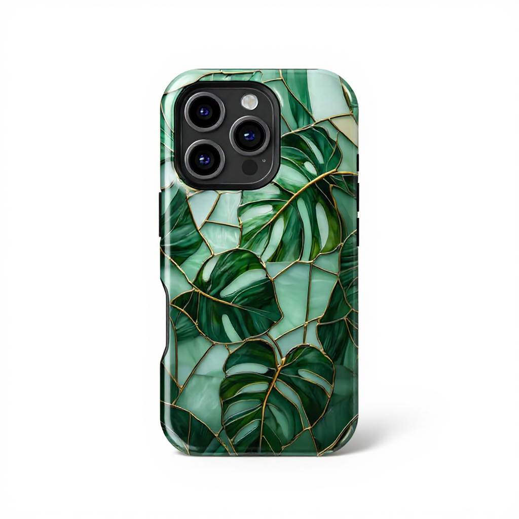 Elegant Green Leaf Mosaic Tough Phone Case