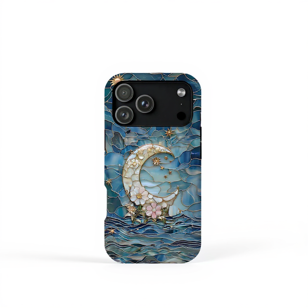 Elegant Moon and Floral Stained Glass Tough Phone Case