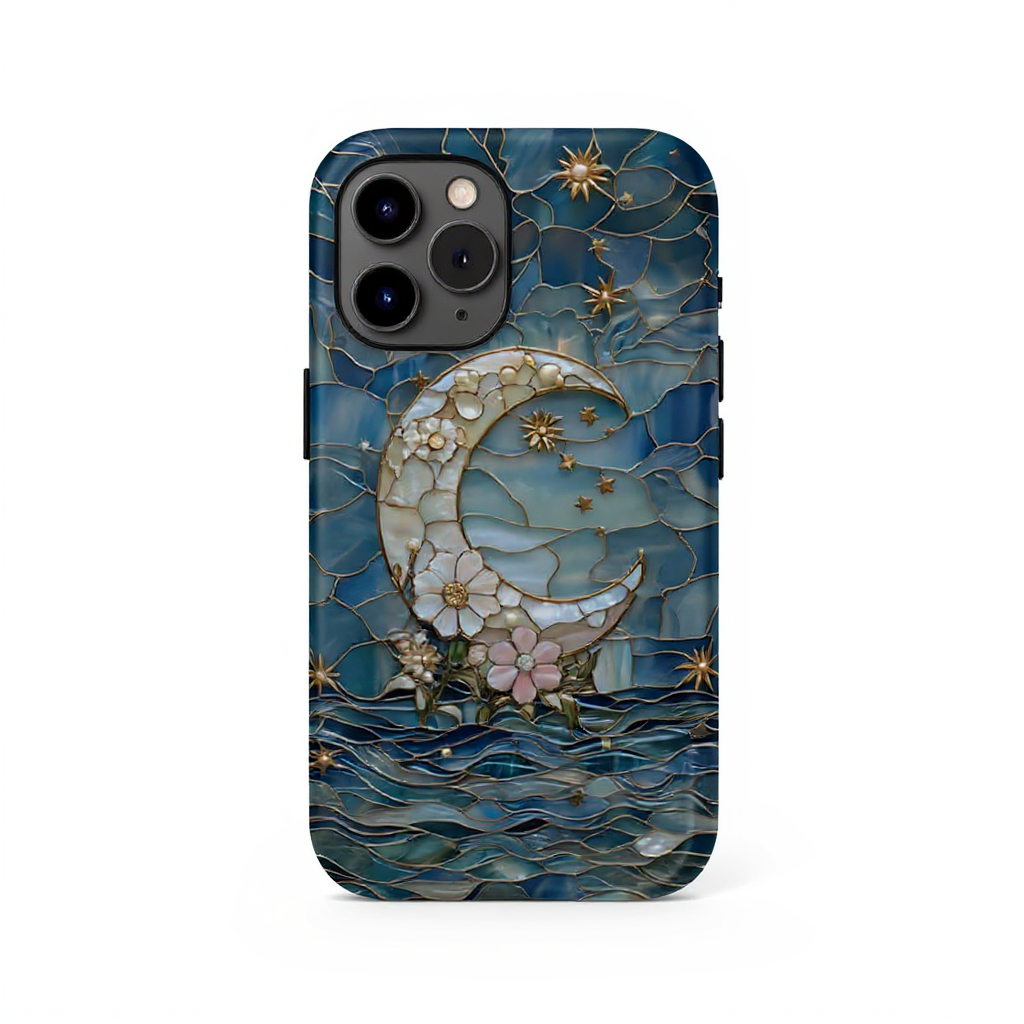 Elegant Moon and Stars Stained Glass Tough Phone Case