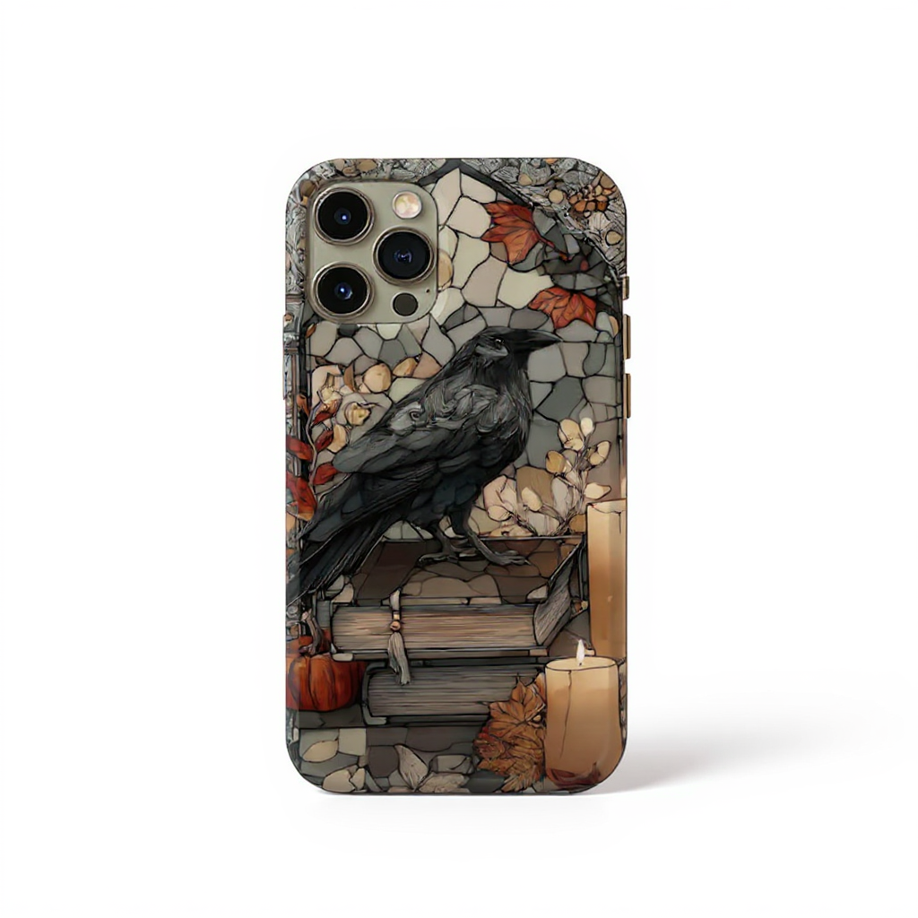 Elegant Raven and Autumn Leaves Tough Phone Case