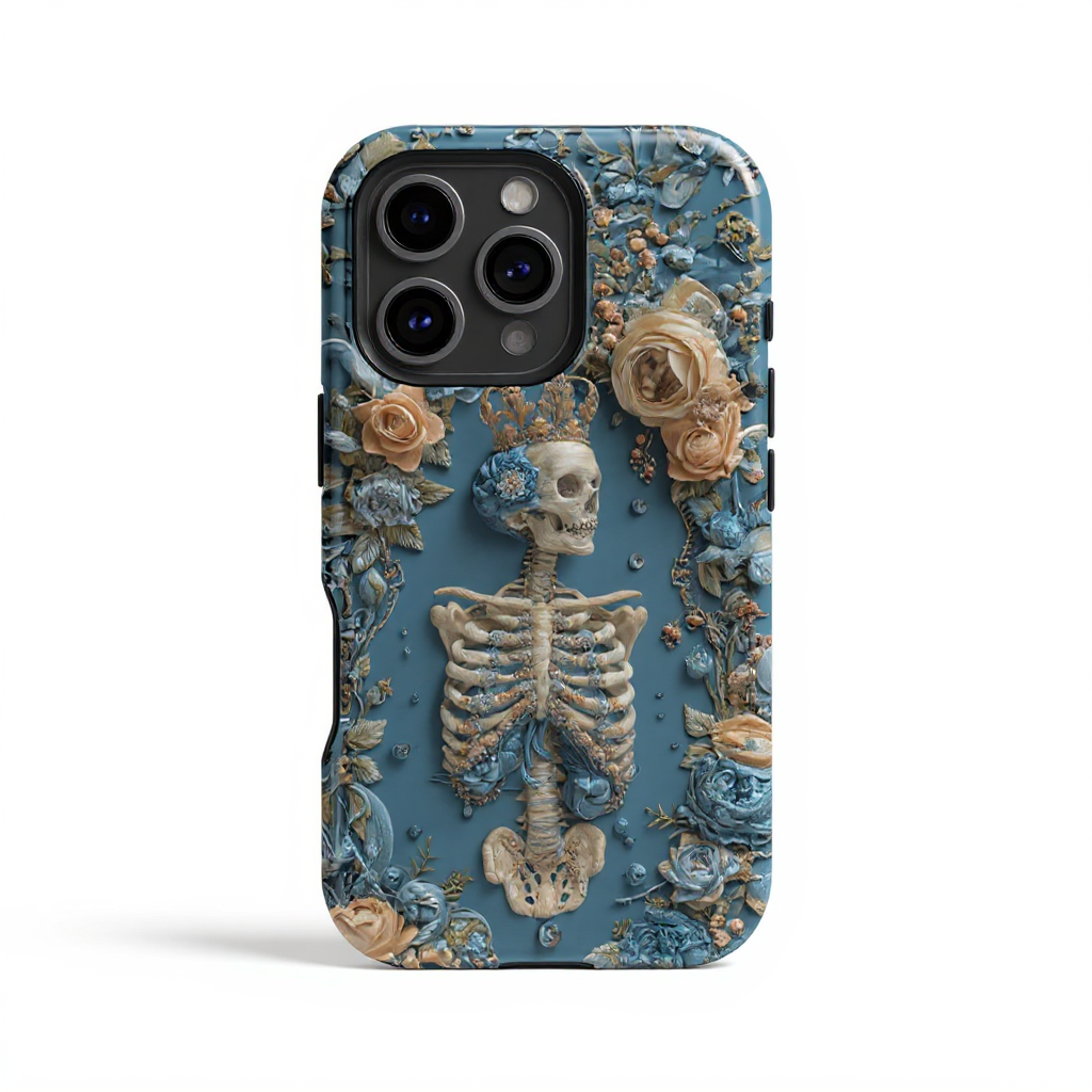 Elegant Skeleton with Floral Accents Tough Phone Case