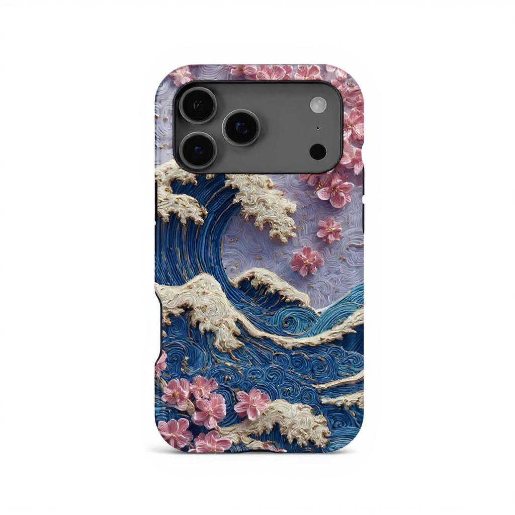 Elegant Wave and Cherry Blossom Art Tough Phone Case