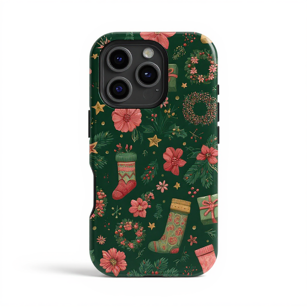 Festive Green Floral Stocking Tough Phone Case