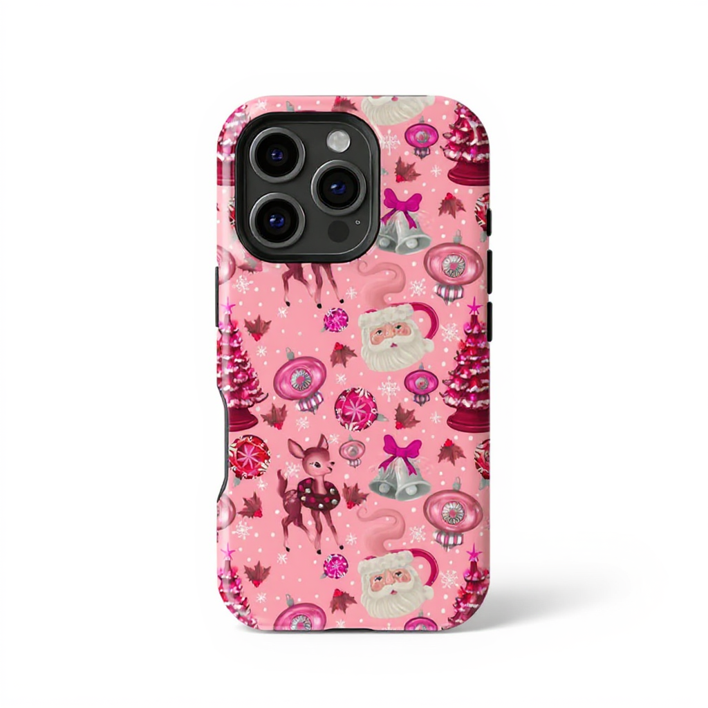 Festive Pink Holiday Pattern Tough Phone Case