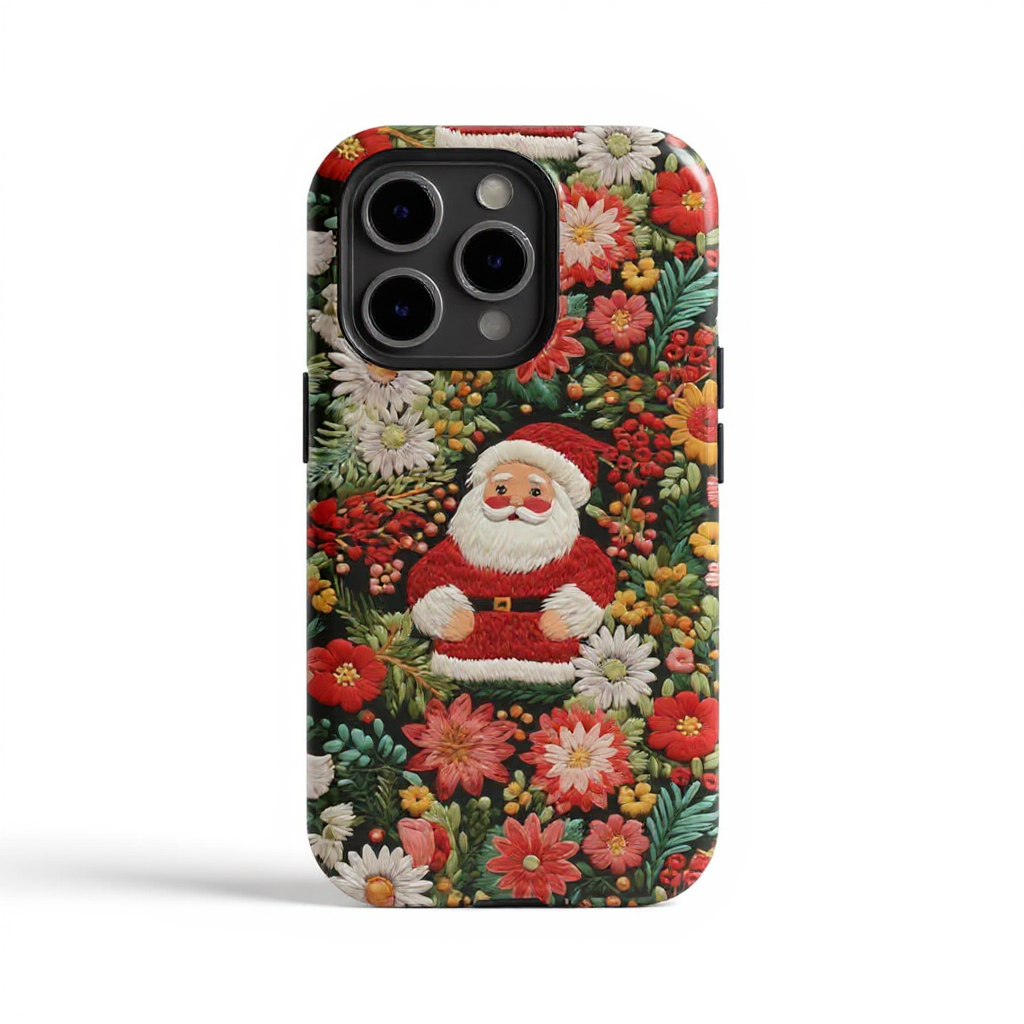 Festive Santa and Floral Design Tough Phone Case