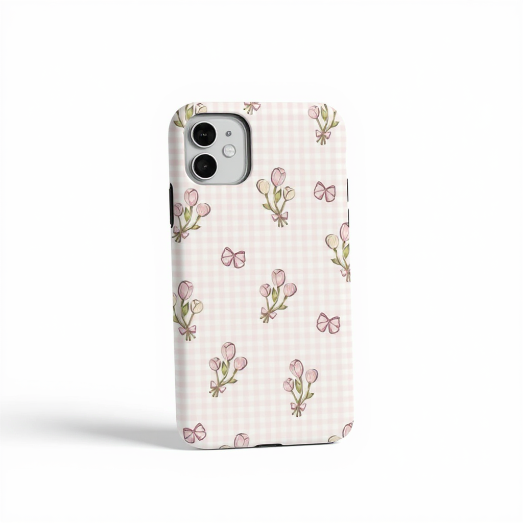 Floral Bow Pink Gingham Tough Phone Case