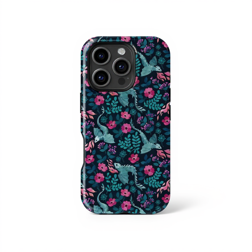 Floral Dinosaur Pattern Tough Phone Case