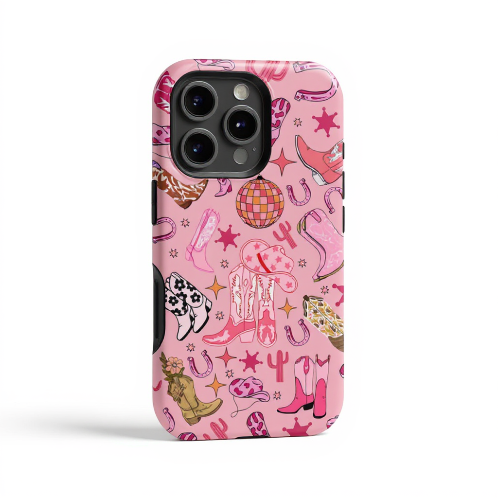 Fun Pink Cowboy Boot Pattern Tough Phone Case